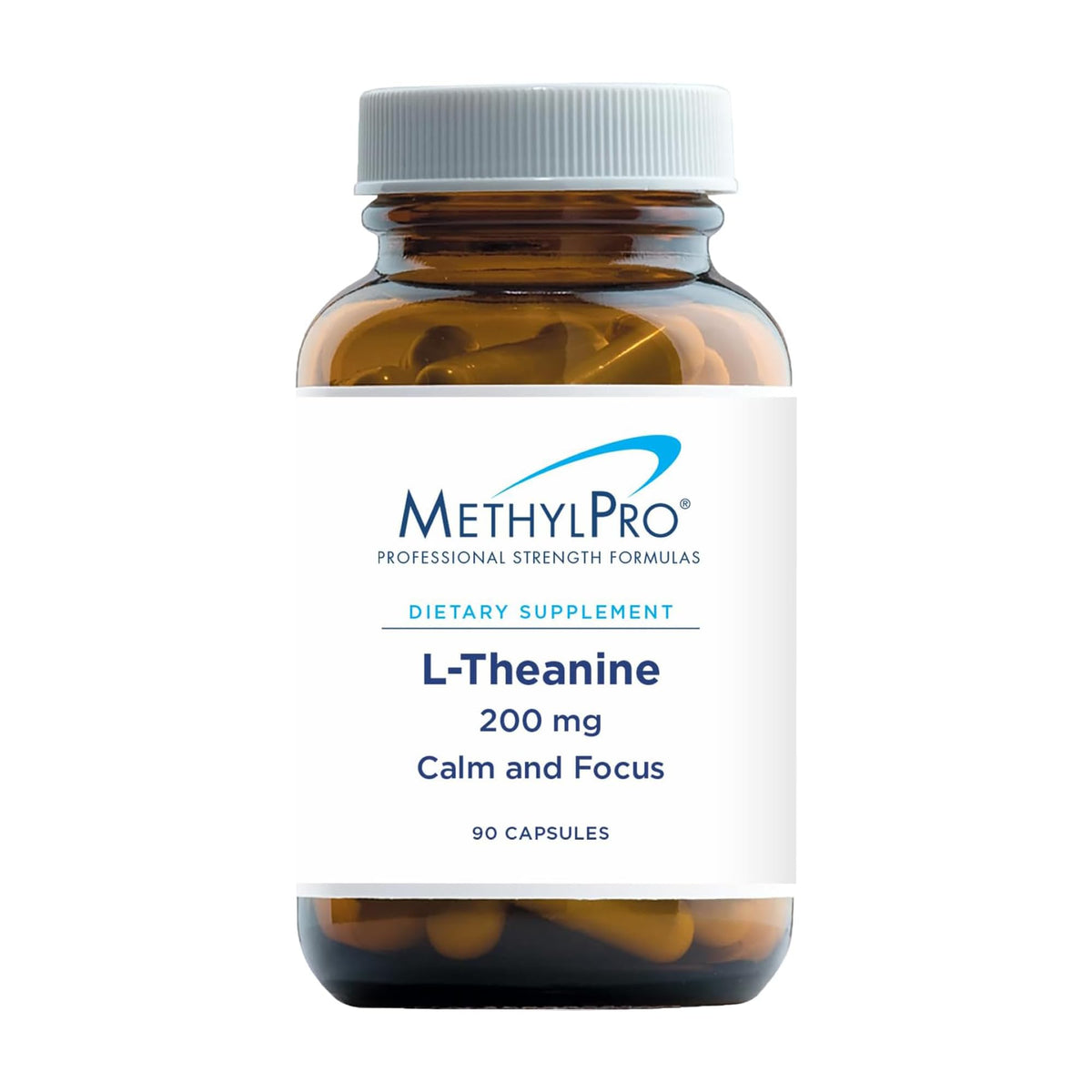 MethylPro L-Theanine 200mg, bouteille de capsules pour focus et calme.