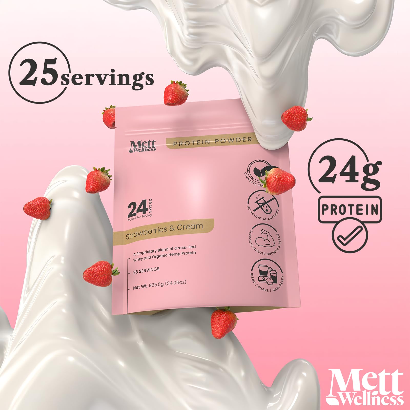 Mett Wellness lait nourri à l'herbe whey, protéine complète pour récupération et équilibre.