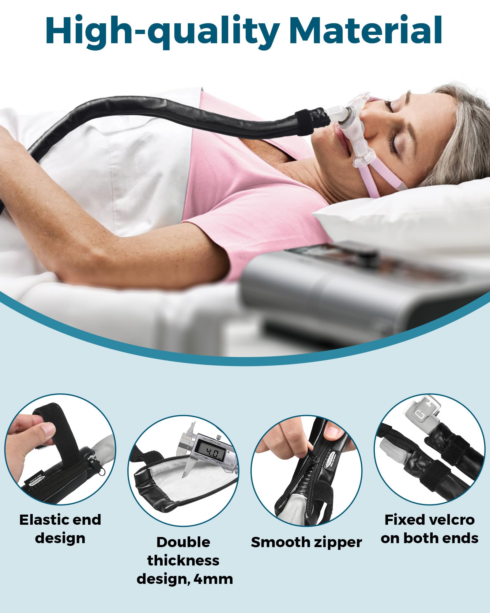 Meunmro couvre-tube CPAP intérieur velours cristal, douceur et condensation maîtrisée.