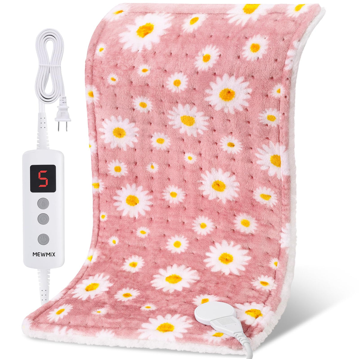 Coussin chauffant Daisy de MewMix avec motif rose pour le dos, chaleur apaisante.