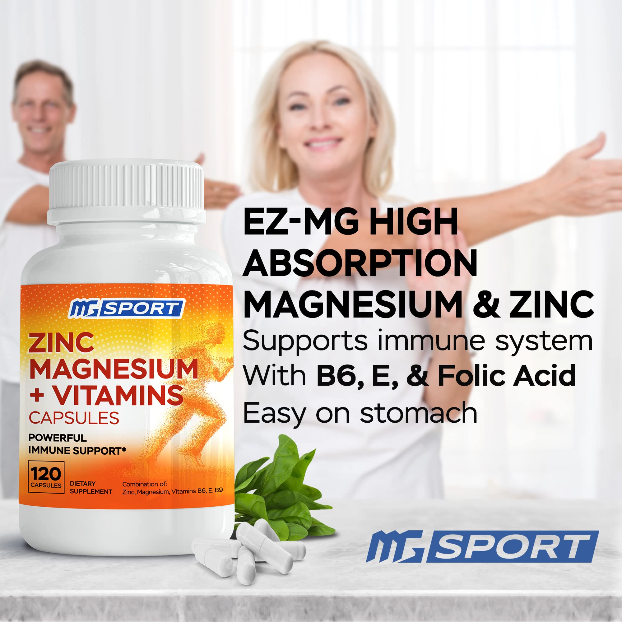 MgSport ZMA : ingrédients zinc-magnesium et B6-B9 pour absorption ciblée.