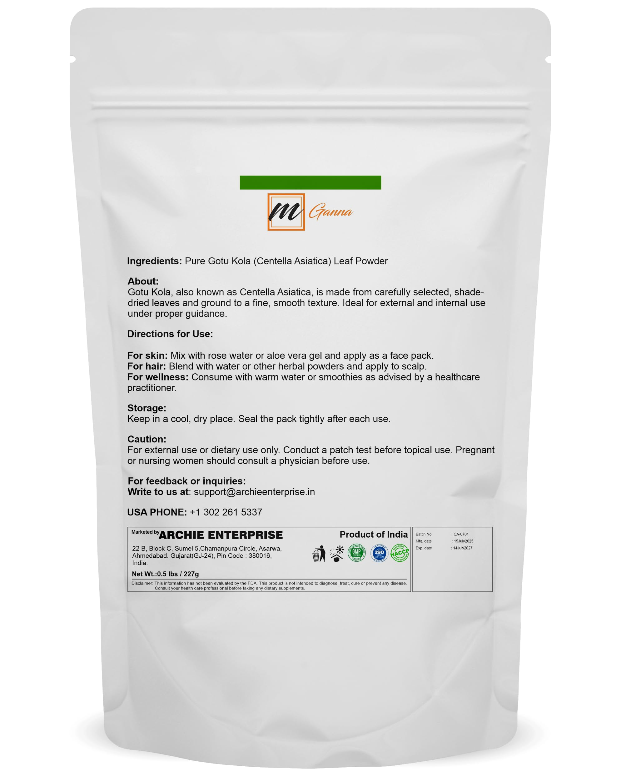 Poudre Gotu Kola mGanna pour les cheveux, revitalisation