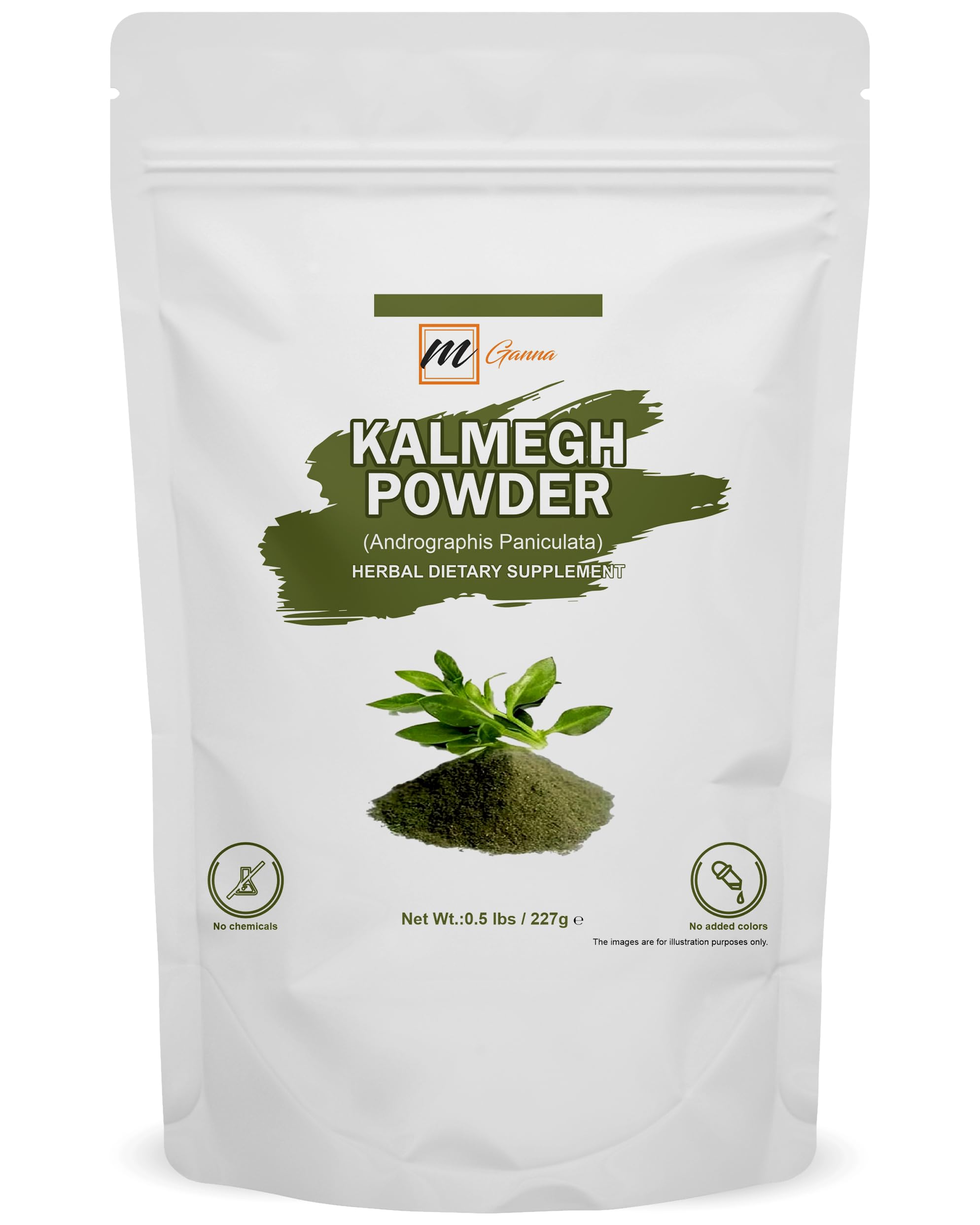 mGanna Poudre Kalmegh dans flacon, usage pratique et pureté naturelle.