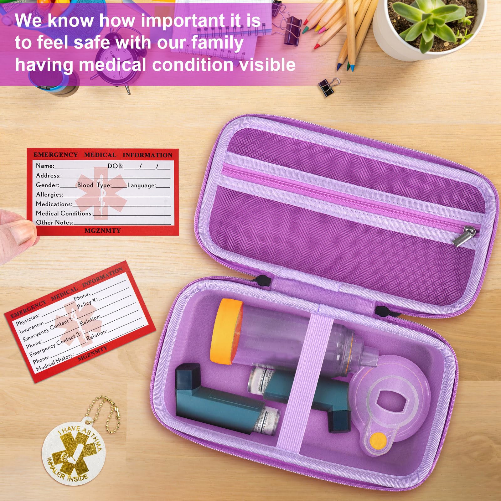 MGZNMTY rangement élastique pour inhalateur et accessoires dans l’étui.
