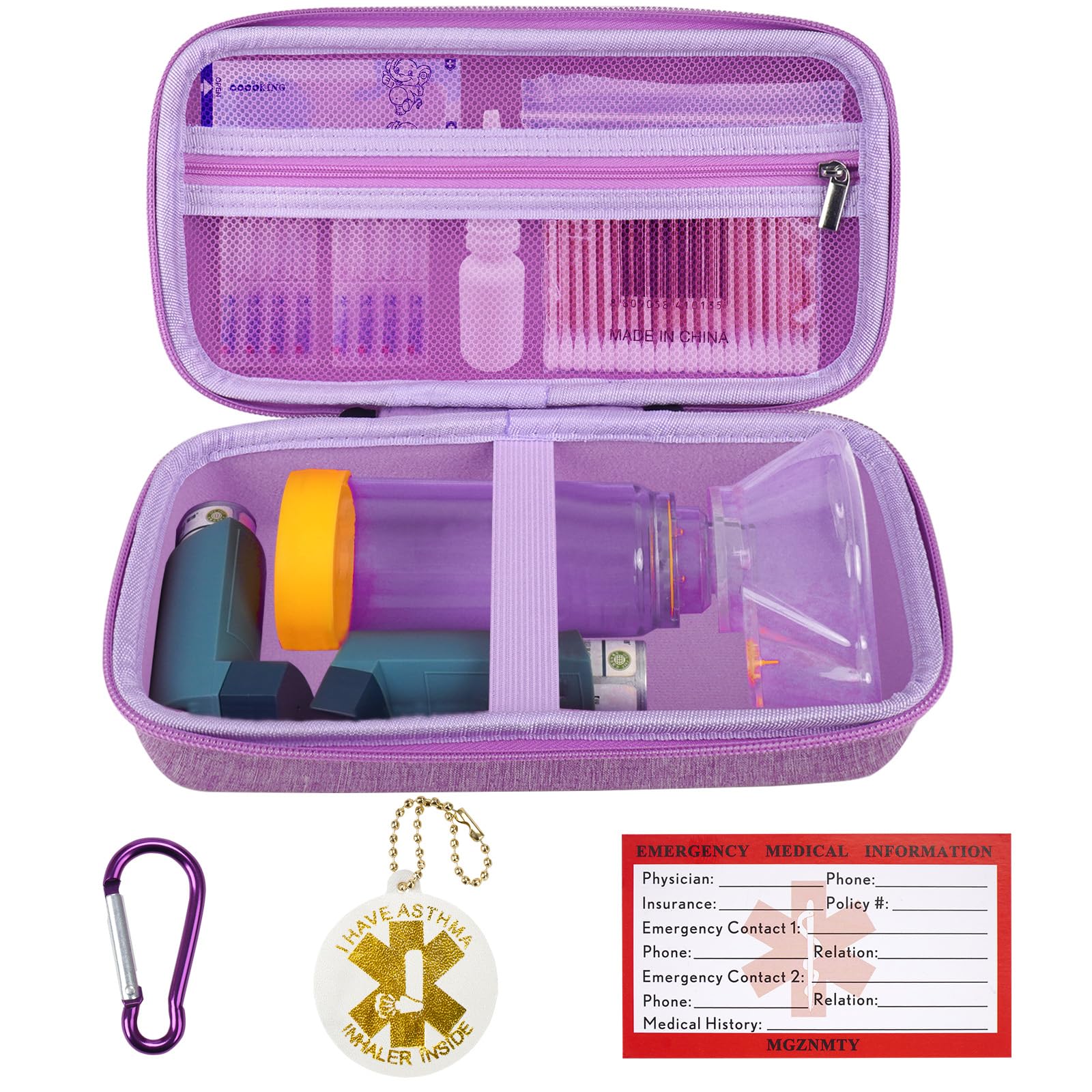 MGZNMTY étui voyage violet protège inhalateur et spacer lors des déplacements.
