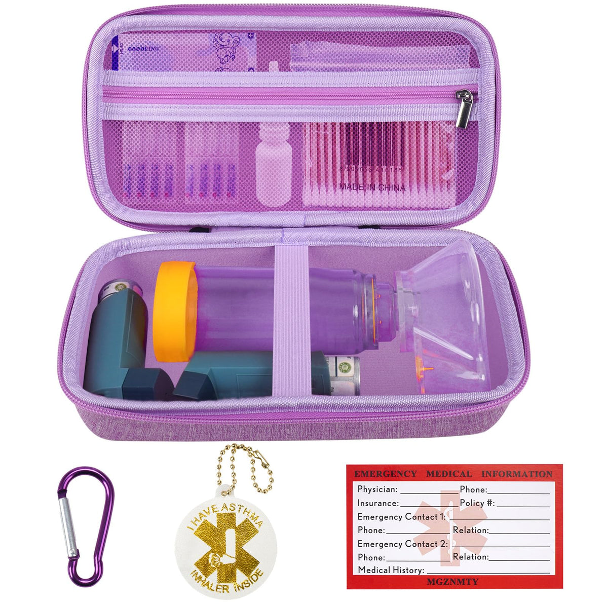 MGZNMTY étui voyage violet protège inhalateur et spacer lors des déplacements.