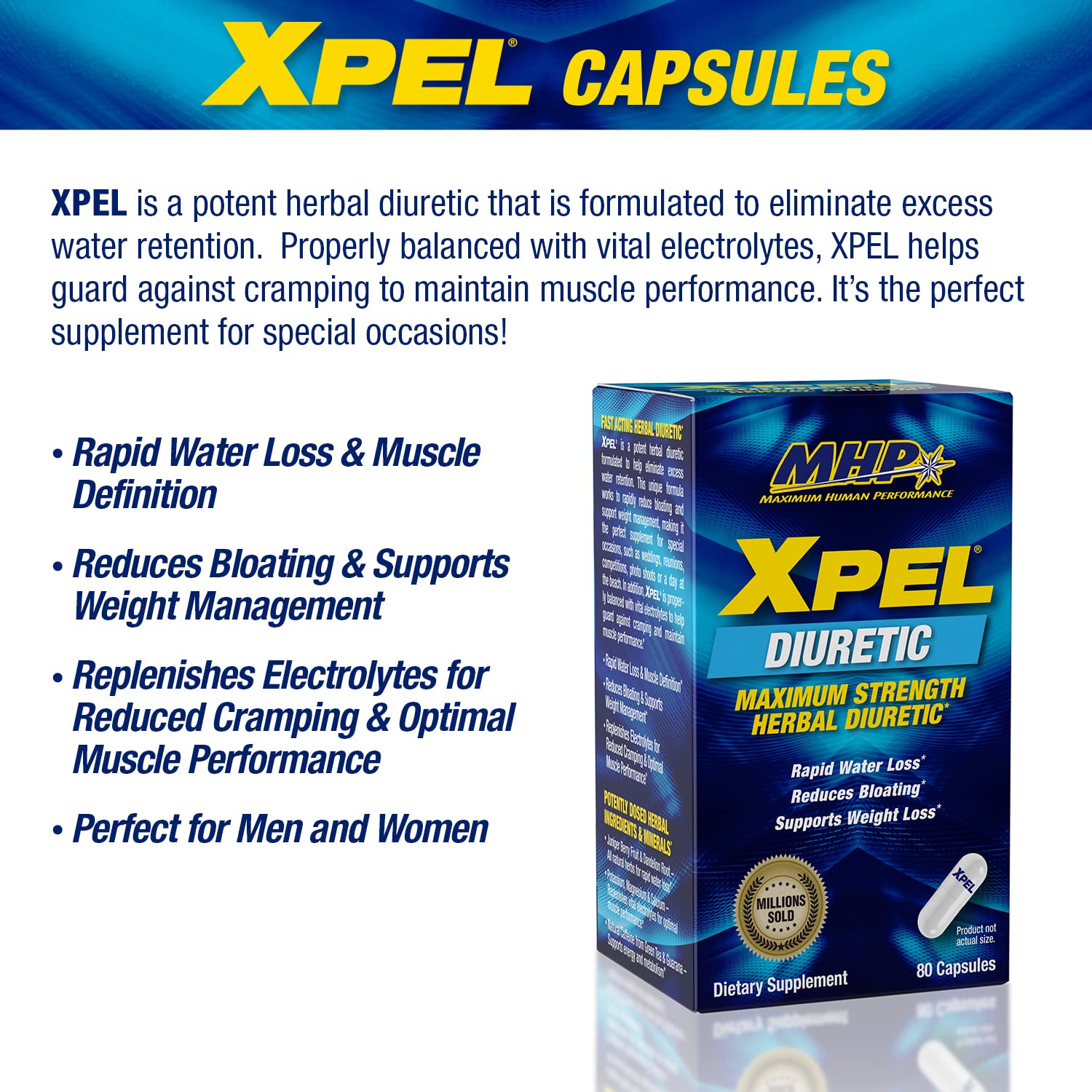Capsules diurétiques MHP Xpel démontrant une formulation puissante