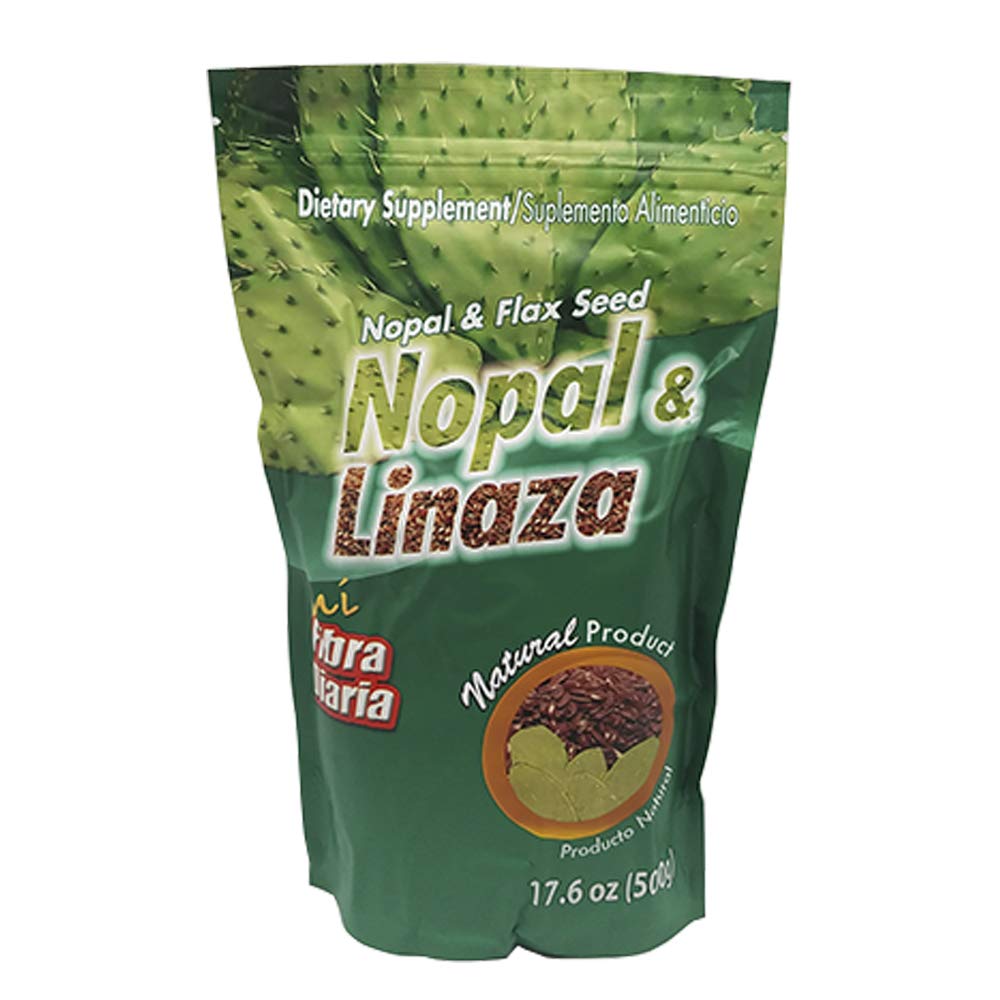 MI FIBRA DIARIA: bouteille affichant nopales et linaza, soutien potentiel à la digestion régulière.