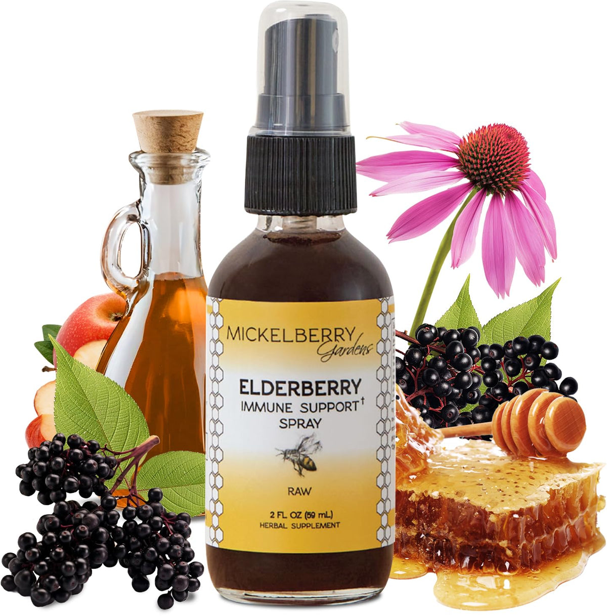 Flacon Mickelberry Gardens Sureau Miel Propolis, usage quotidien naturel.