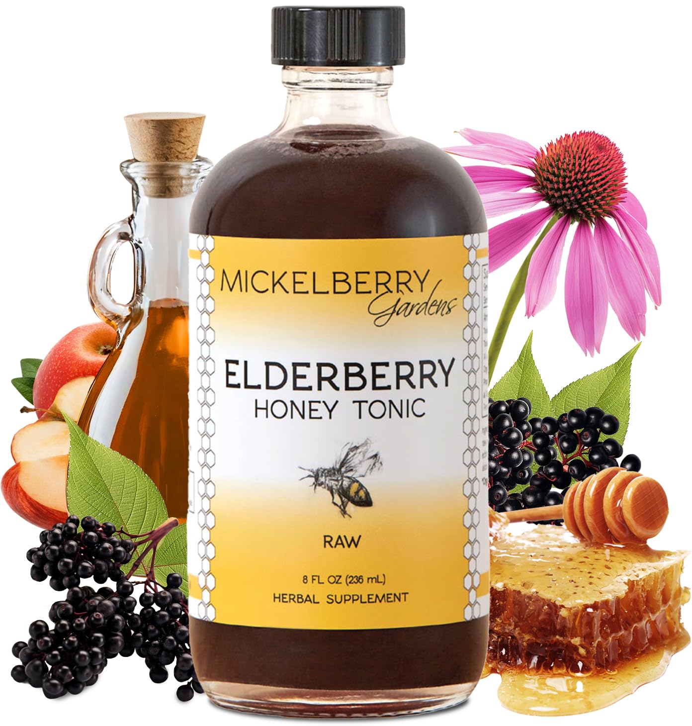 Mickelberry Gardens Tonique Sureau Noir, bouteille prête pour l’utilisation quotidienne.