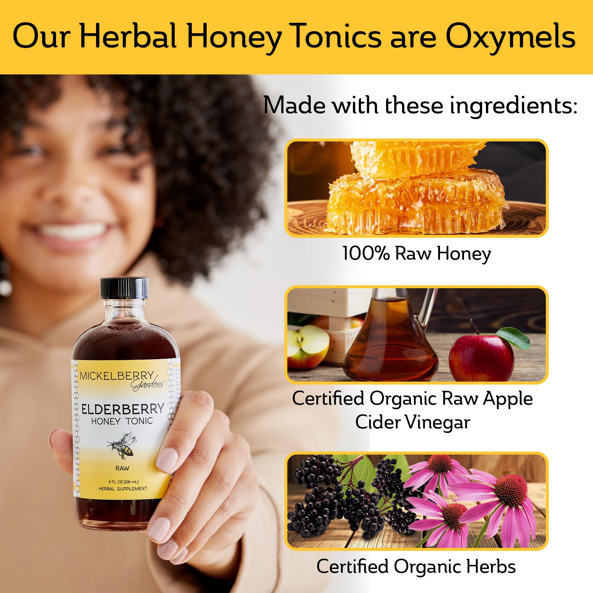 Vinaigre de cidre biologique dans le mélange Mickelberry Gardens, équilibre acide naturel.