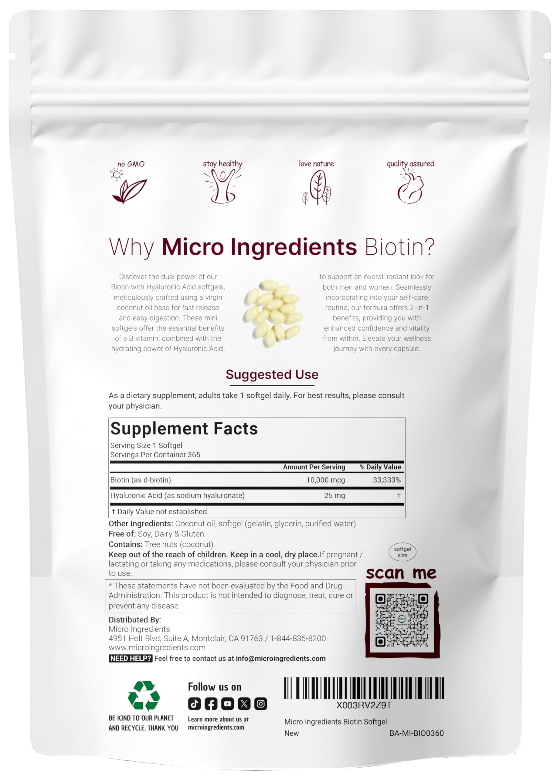 Gélule Micro Ingredients acide hyaluronique 25 mg pour peau hydratée