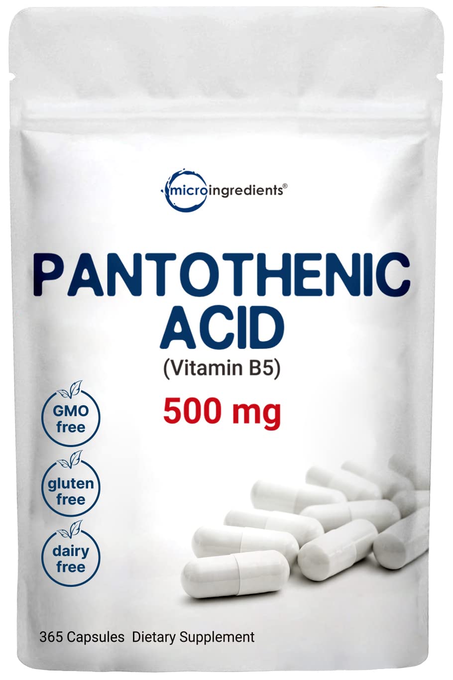 Capsules d'acide pantothénique B5 Micro Ingredients, potentiel soutien à l'énergie.