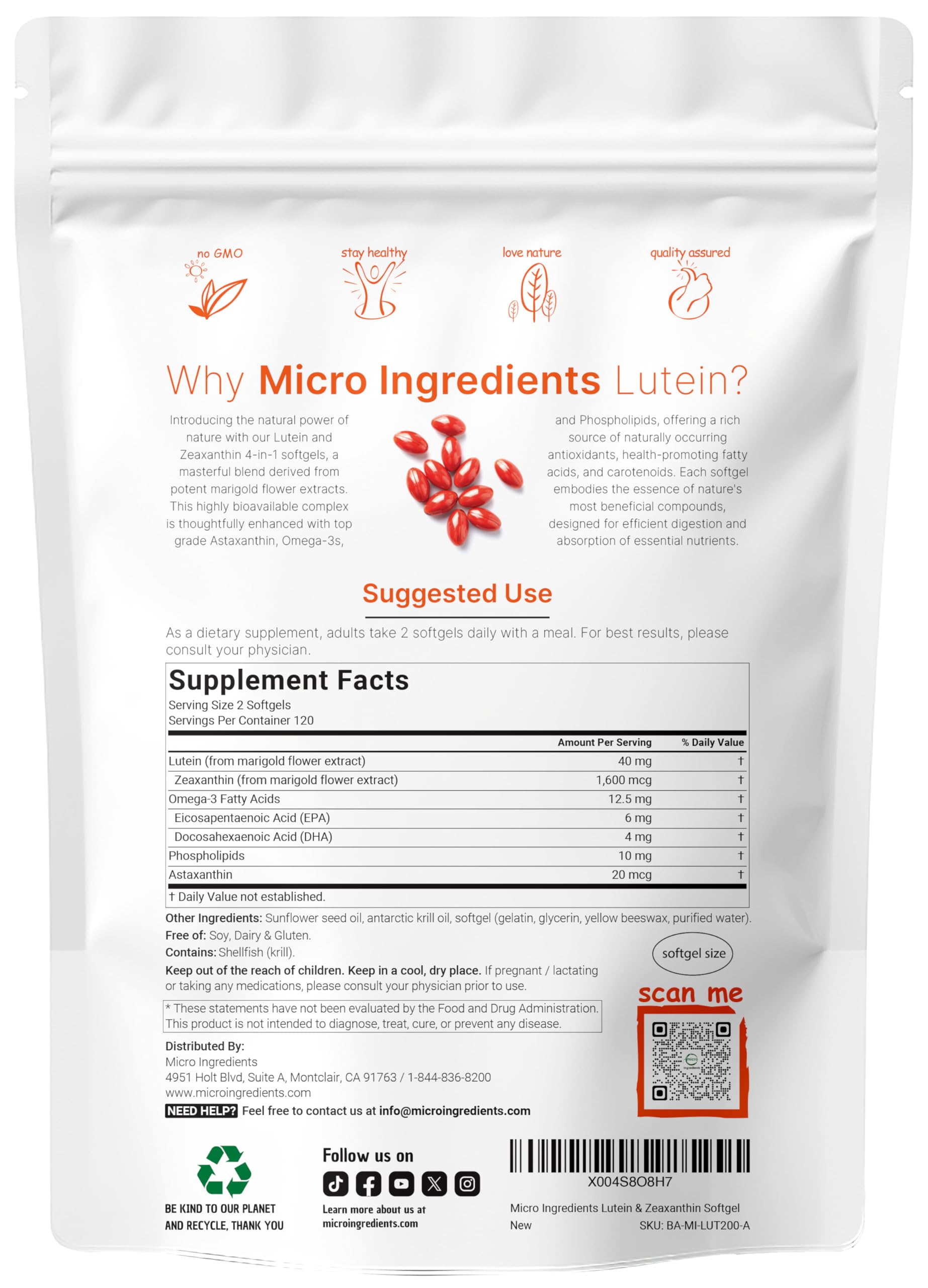 Gélules Micro Ingredients astaxanthine, action anti fatigue oculaire potentielle