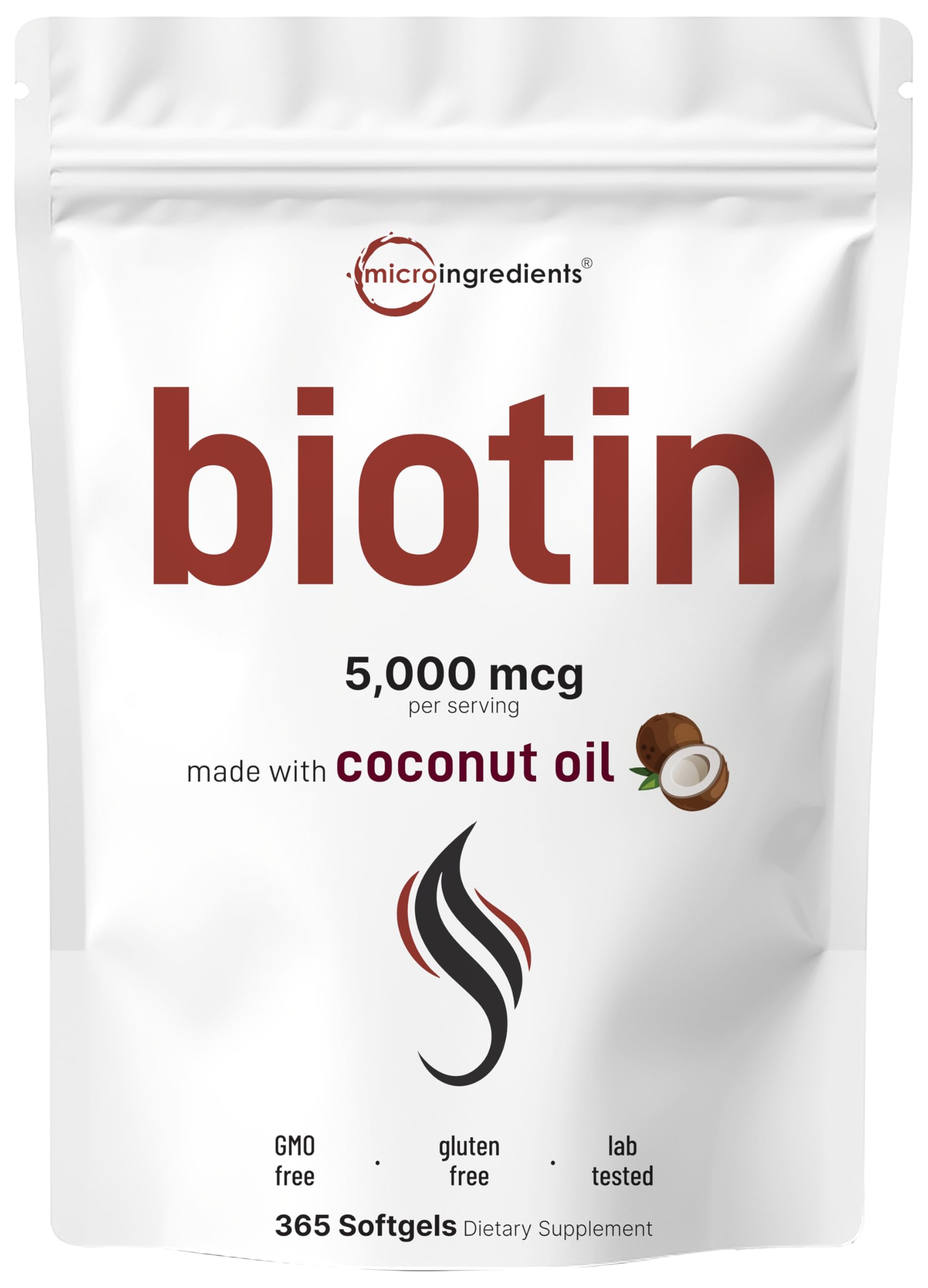 Micro Ingredients Biotine 5000mcg : capsules molles en bouteille, soutien beauté quotidien potentiel