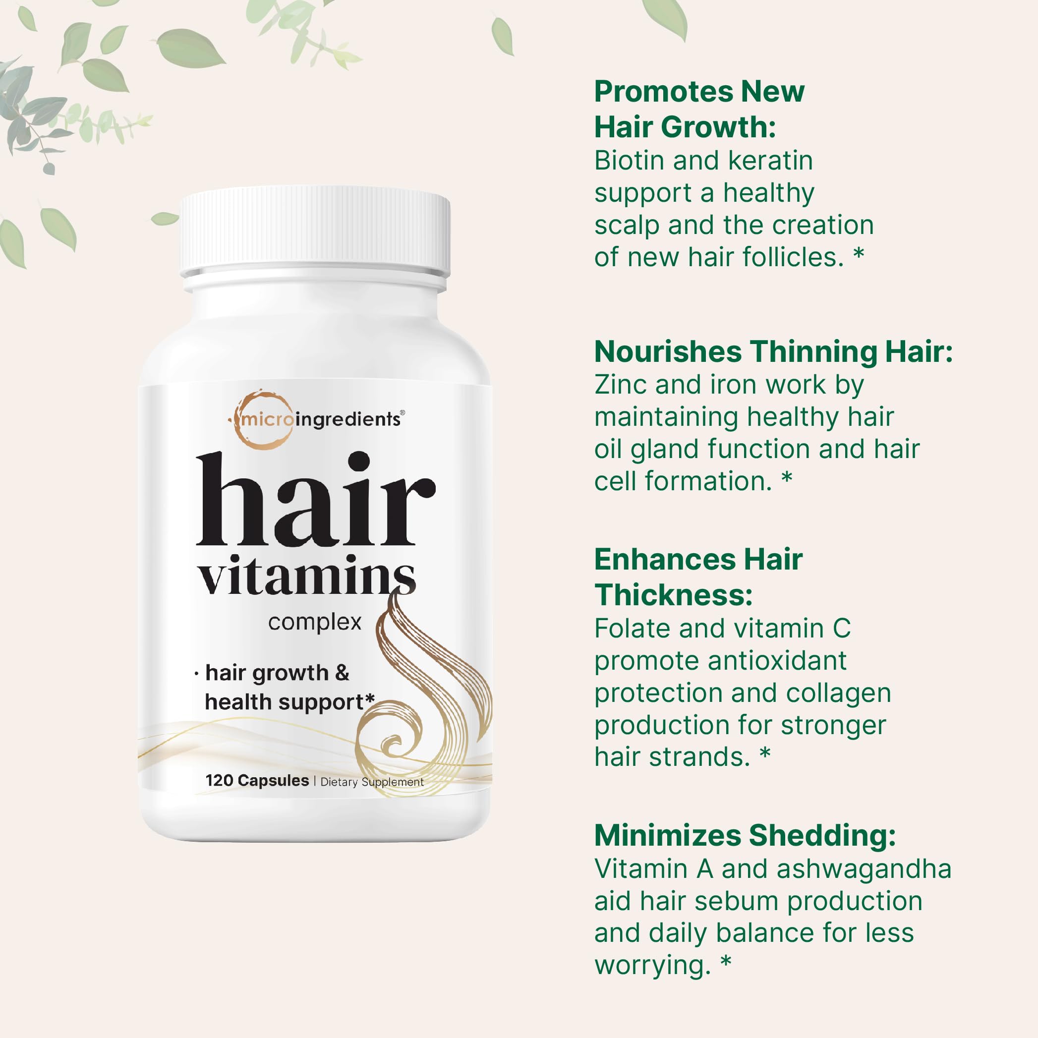 Biotine Micro Ingredients pour cheveux plus forts et éclat.