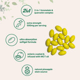 Étiquette produit Micro Ingredients bromélaïne quercétine MCT, composition et origine