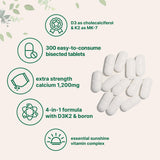Micro Ingredients Calcium 1200 mg D3 K2, comprimé enrobé pour goût neutre et déglutition facile.
