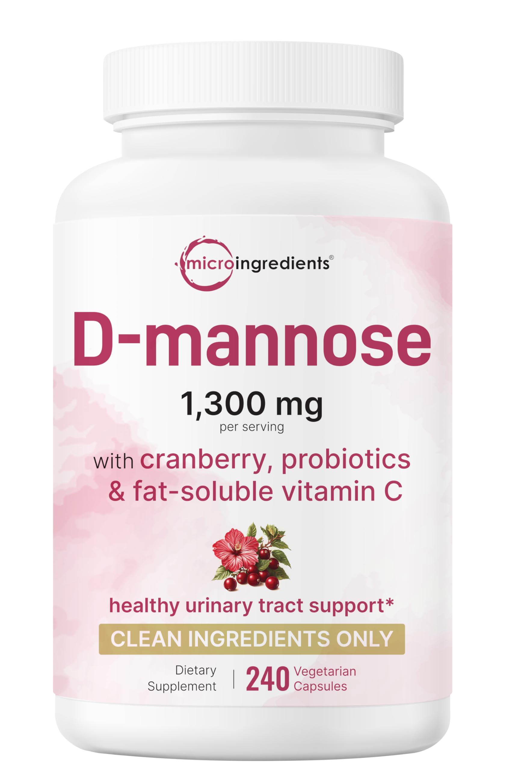 Micro Ingredients D-Mannose 1300mg, capsules végétales pour soutien potentiel des voies urinaires