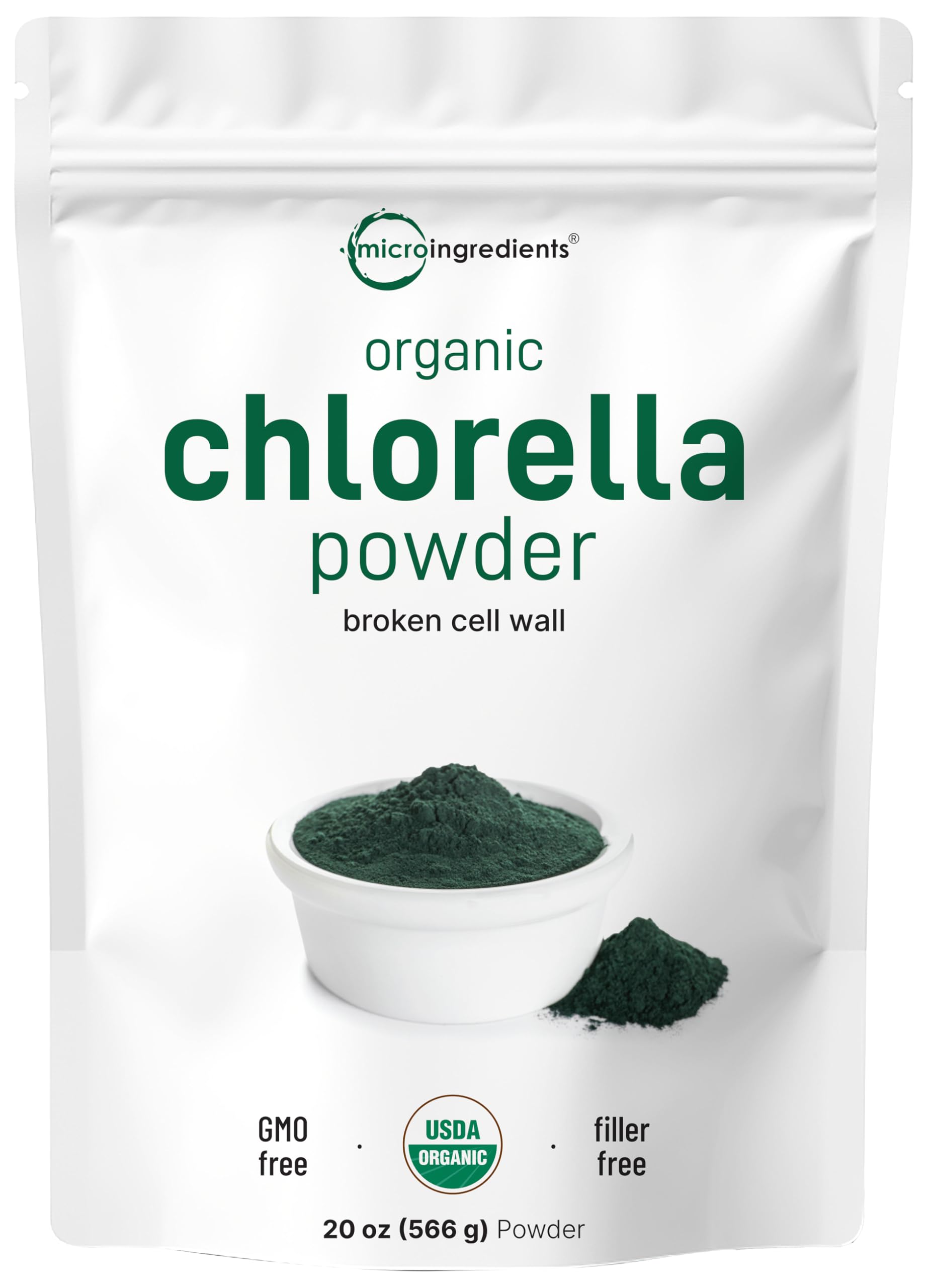 Micro Ingredients chlorelle: poudre à membrane cassée pour une absorption potentielle accrue dans vos boissons.