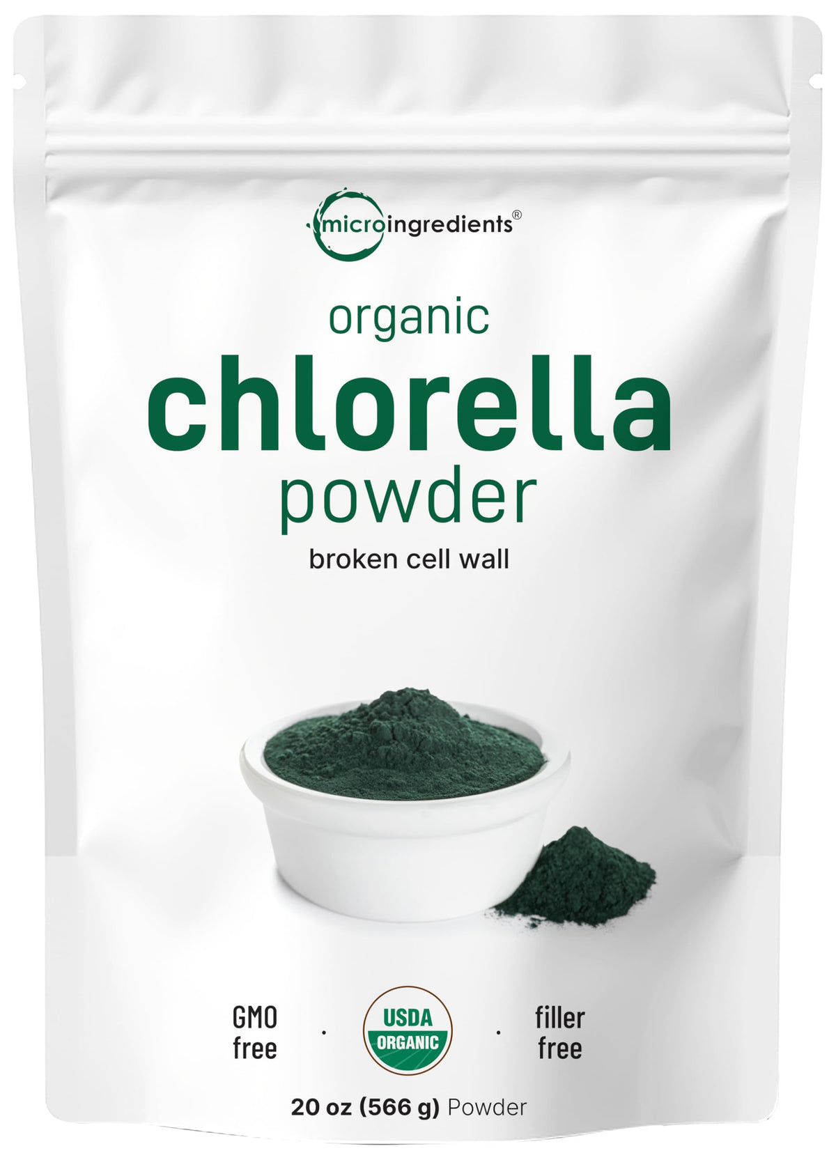 Micro Ingredients chlorelle: poudre à membrane cassée pour une absorption potentielle accrue dans vos boissons.