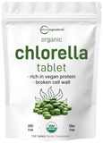 Micro Ingredients chlorelle: bouteille de comprimés, source naturelle de protéines végétales et vitamines.
