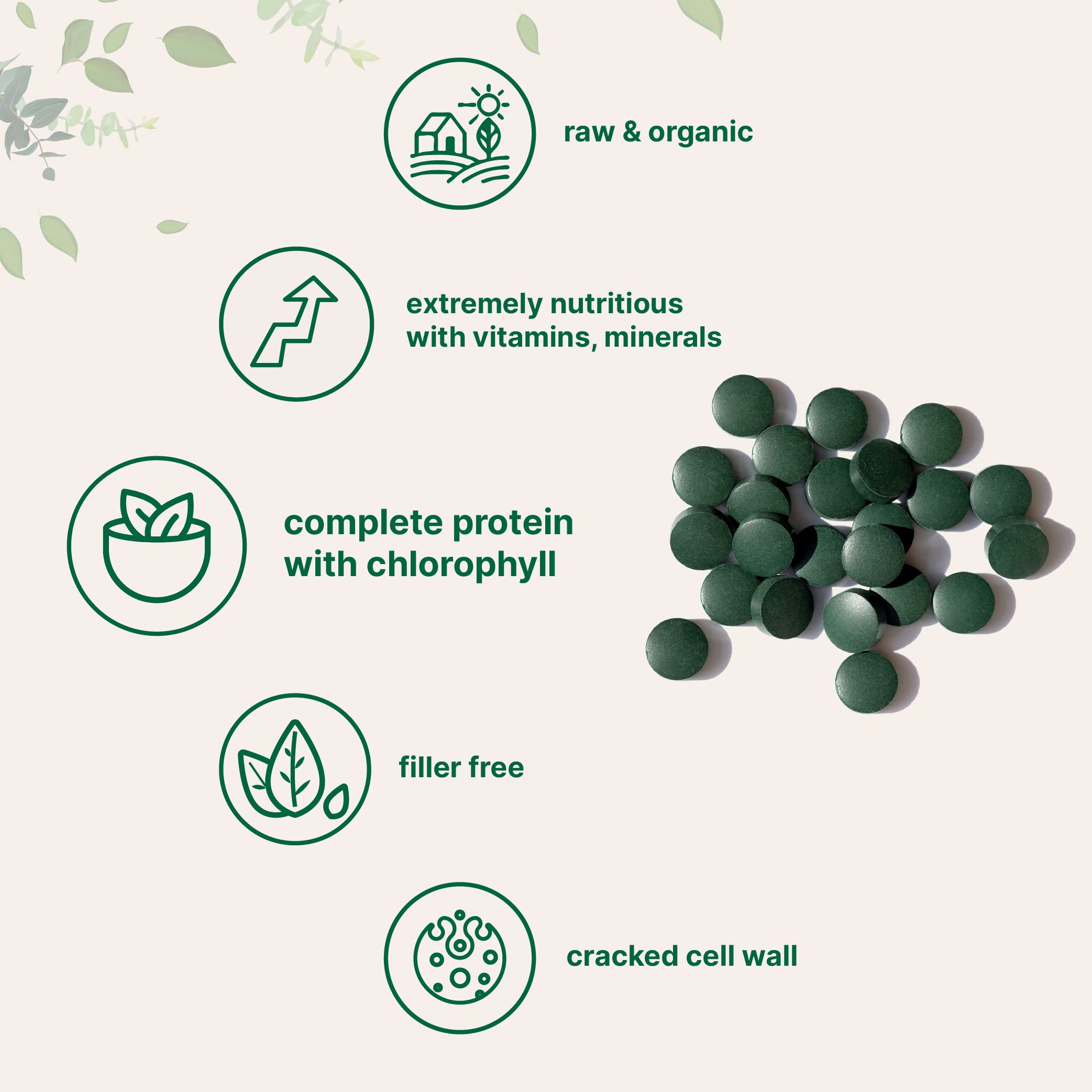 Tablettes chlorelle Micro Ingredients, protéine végétale riche et nutriments essentiels.