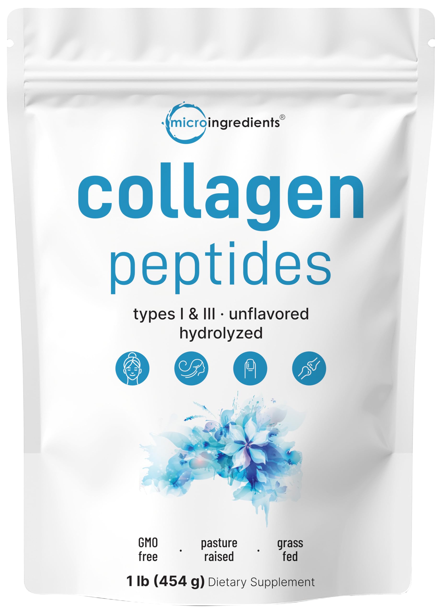 Poudre de collagène bovin Micro Ingredients dans la bouteille pour usage quotidien.