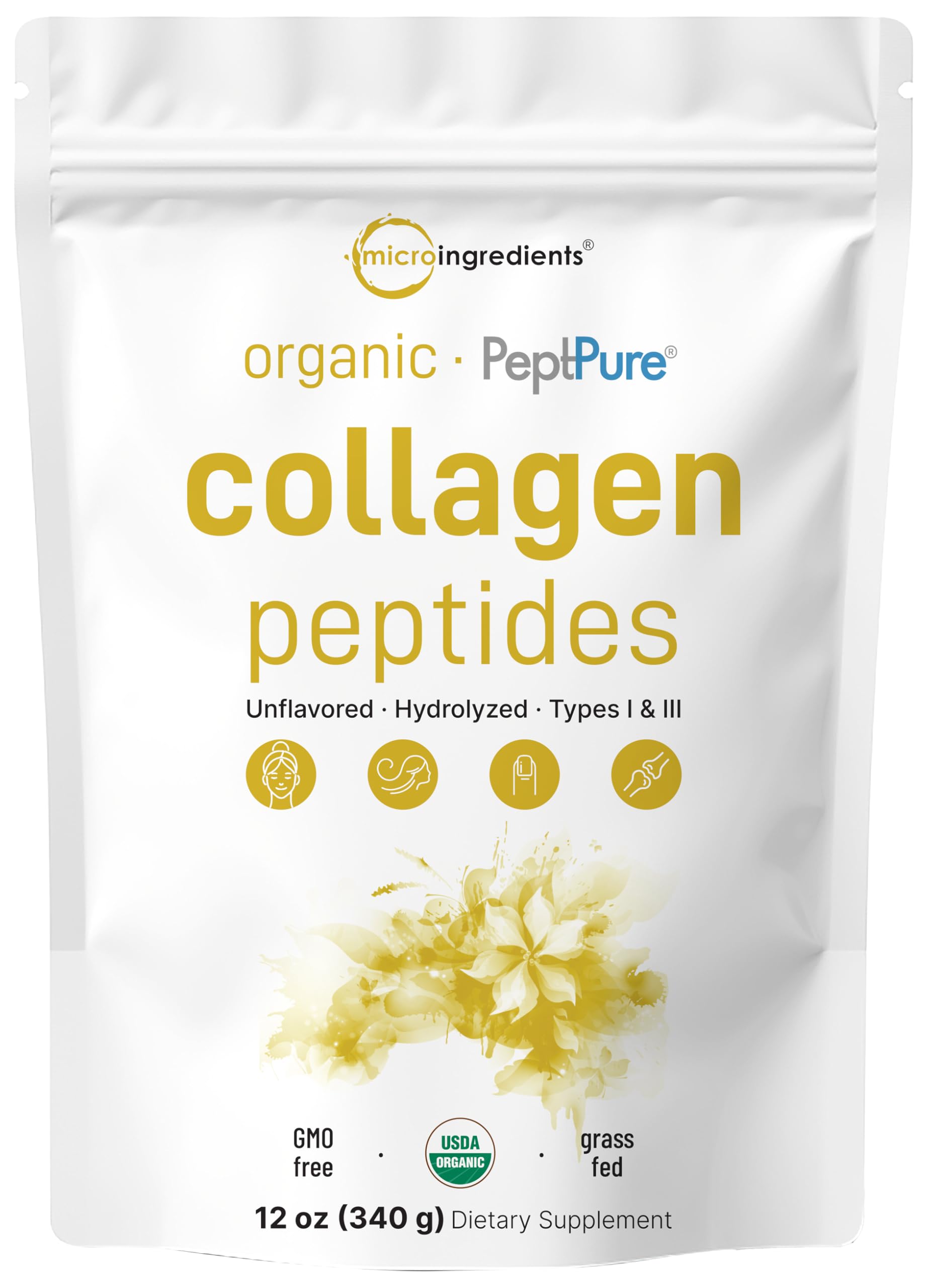 Bouteille Micro Ingredients de collagene en poudre, 12oz, facile a integrer dans votre routine beauté.