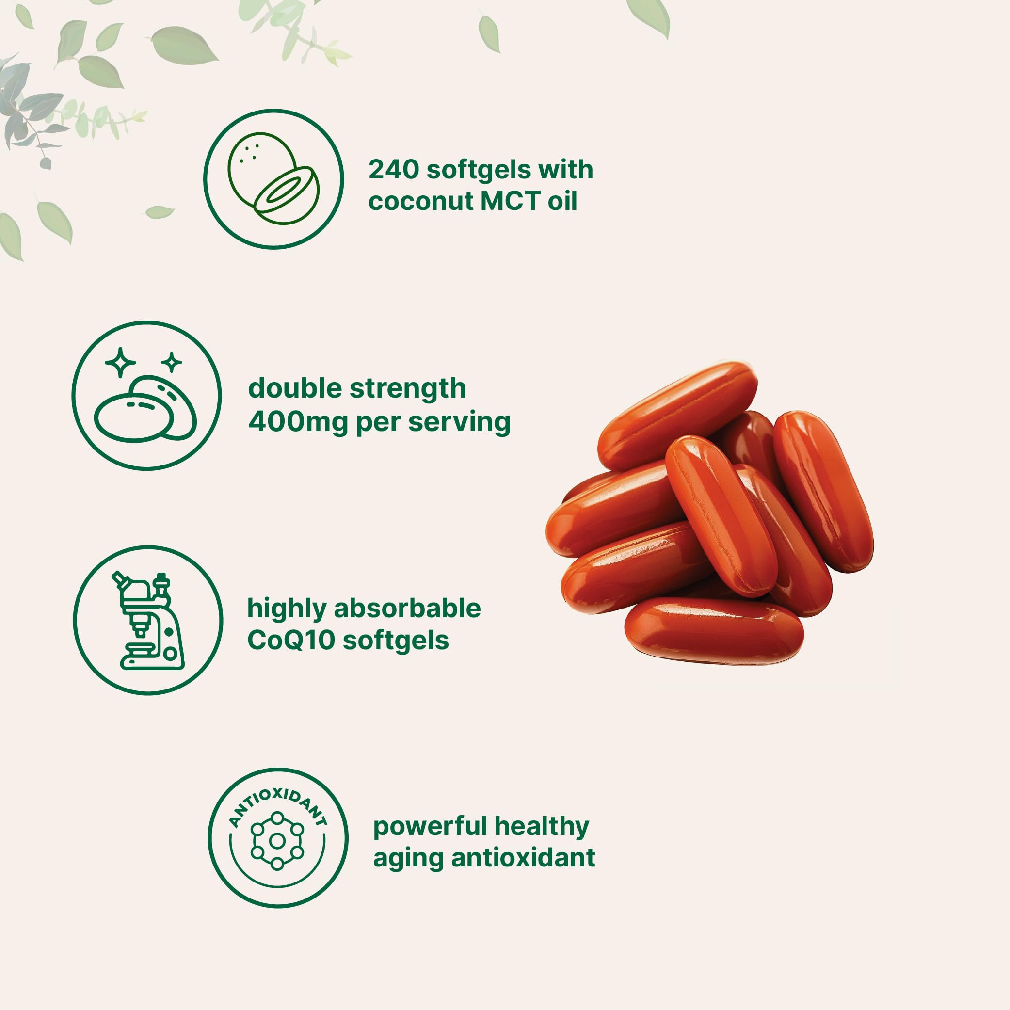 Étiquette Micro Ingredients CoQ10 affichant sans OGM et contrôle qualité.