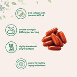 Étiquette Micro Ingredients CoQ10 affichant sans OGM et contrôle qualité.