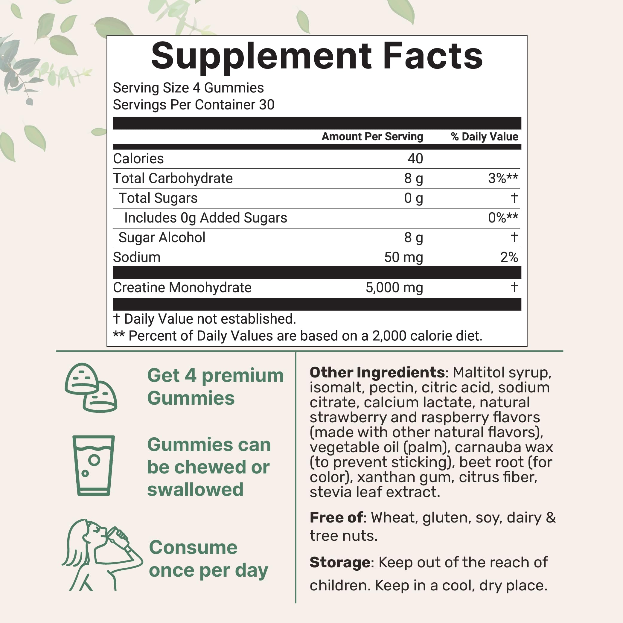 Gommes Micro Ingredients Creatine saveur fraise-framboise, goût fruité et sans sucre.