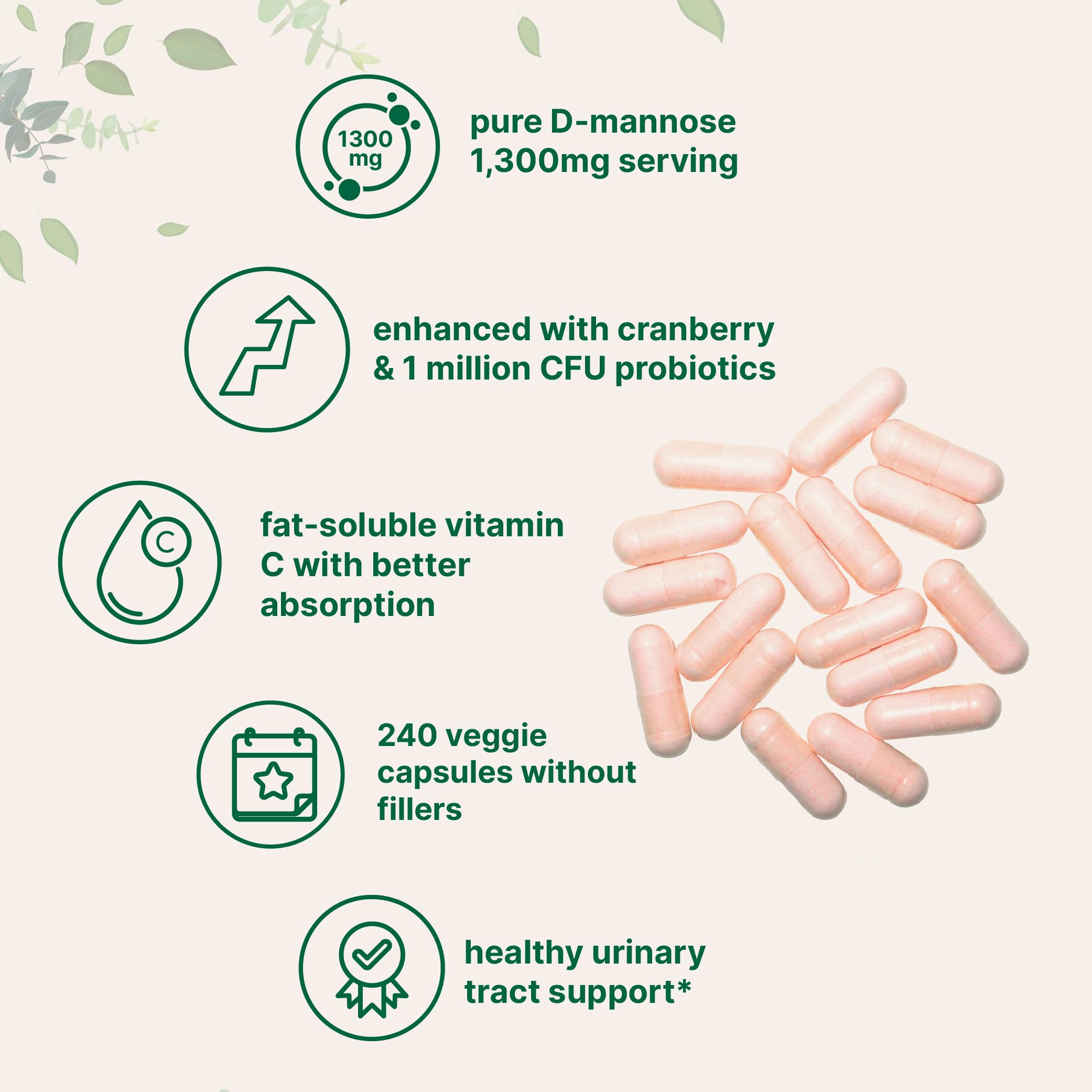 Micro Ingredients Probiotiques 1 Million CFU D-Mannose, bouteille, flore saine et soutien digestif