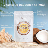 Gélules Micro Ingredients D3-K2 avec huile de coco pour une absorption optimale.