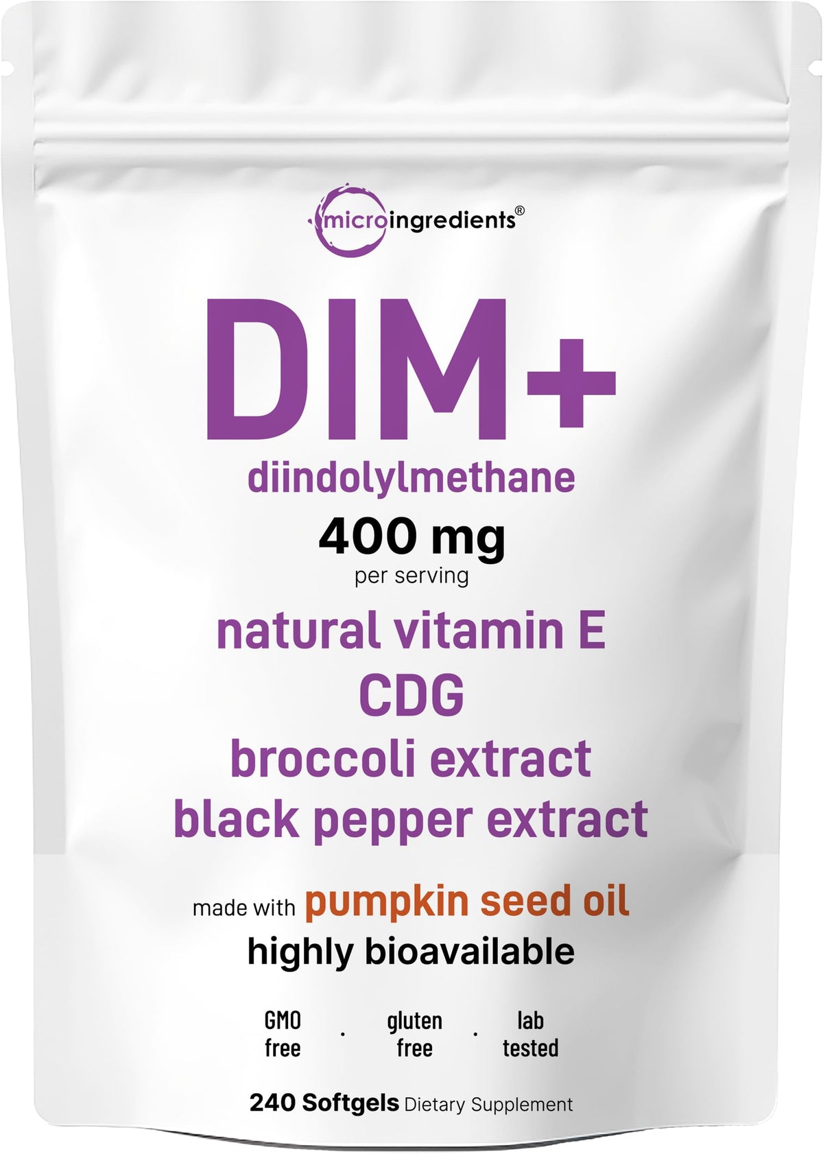 DIM+ Micro Ingredients gélules et base huile de courge favorisant l absorption