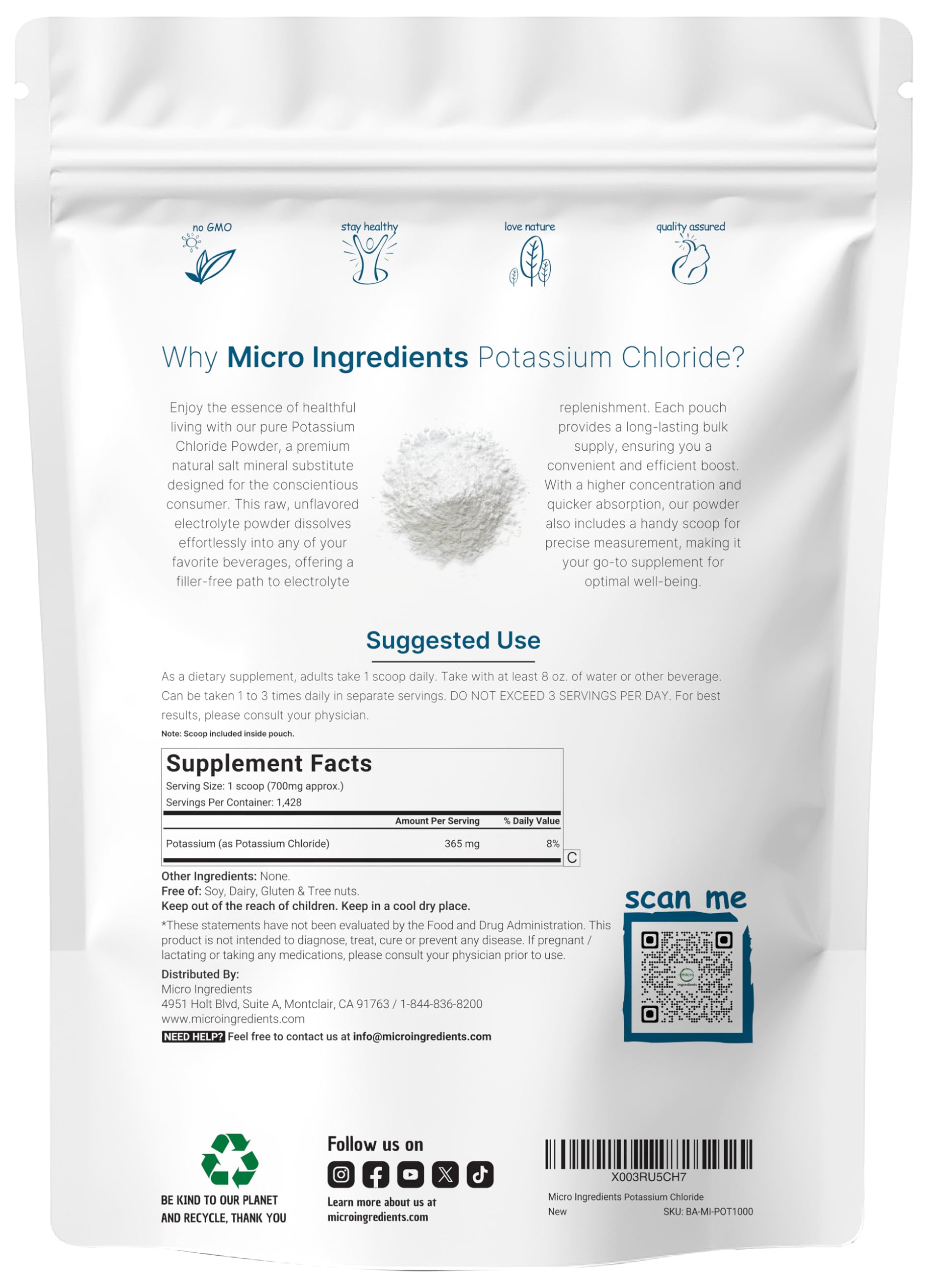 Micro Ingredients dose-potassium-chlorure-cuillere facilite le dosage précis.