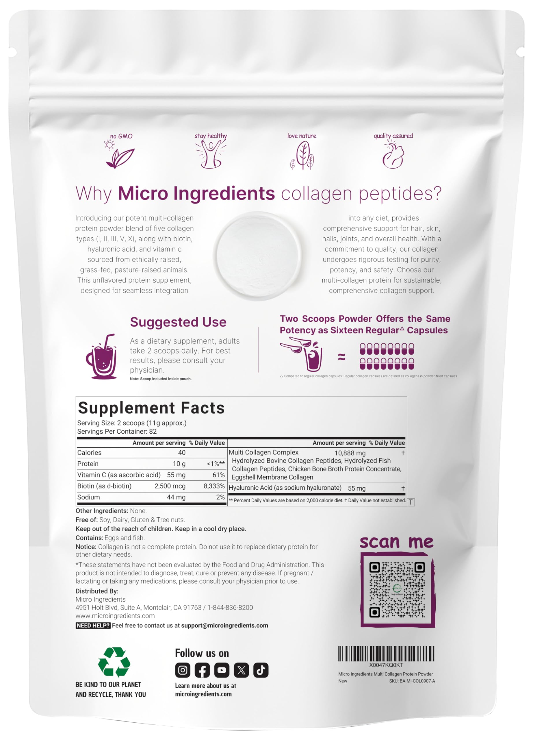 Micro Ingredients Doseur Poudre Collagène Multi — mesure précise pour chaque portion.