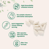 Micro Ingredients – étiquette magnésium citrate 500 mg, traçabilité et pureté visibles.