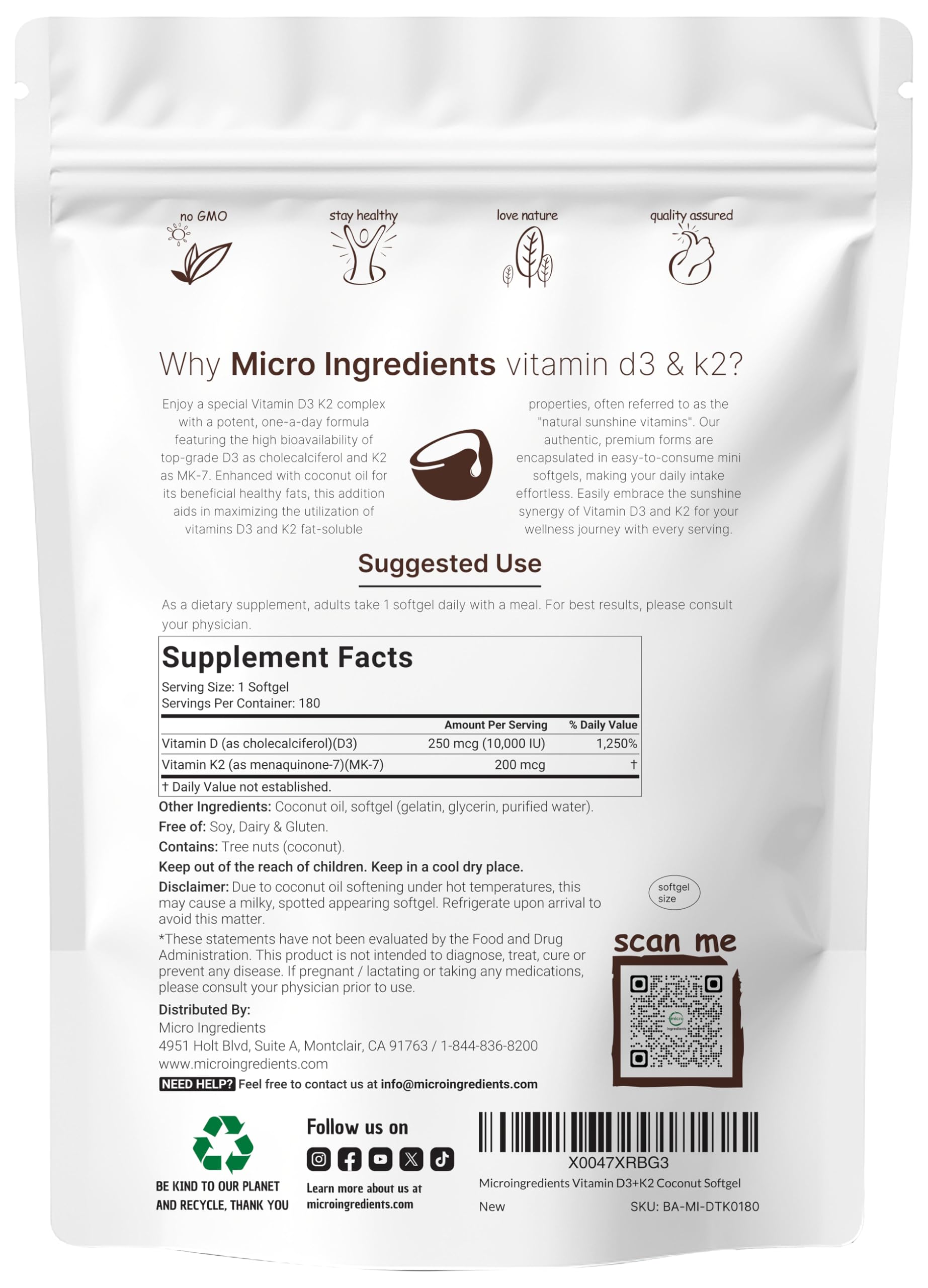 Gélules D3/K2 Micro Ingredients douces et faciles à avaler.