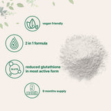 Poudre Glutathione Inositol prête à être mélangée dans un smoothie.