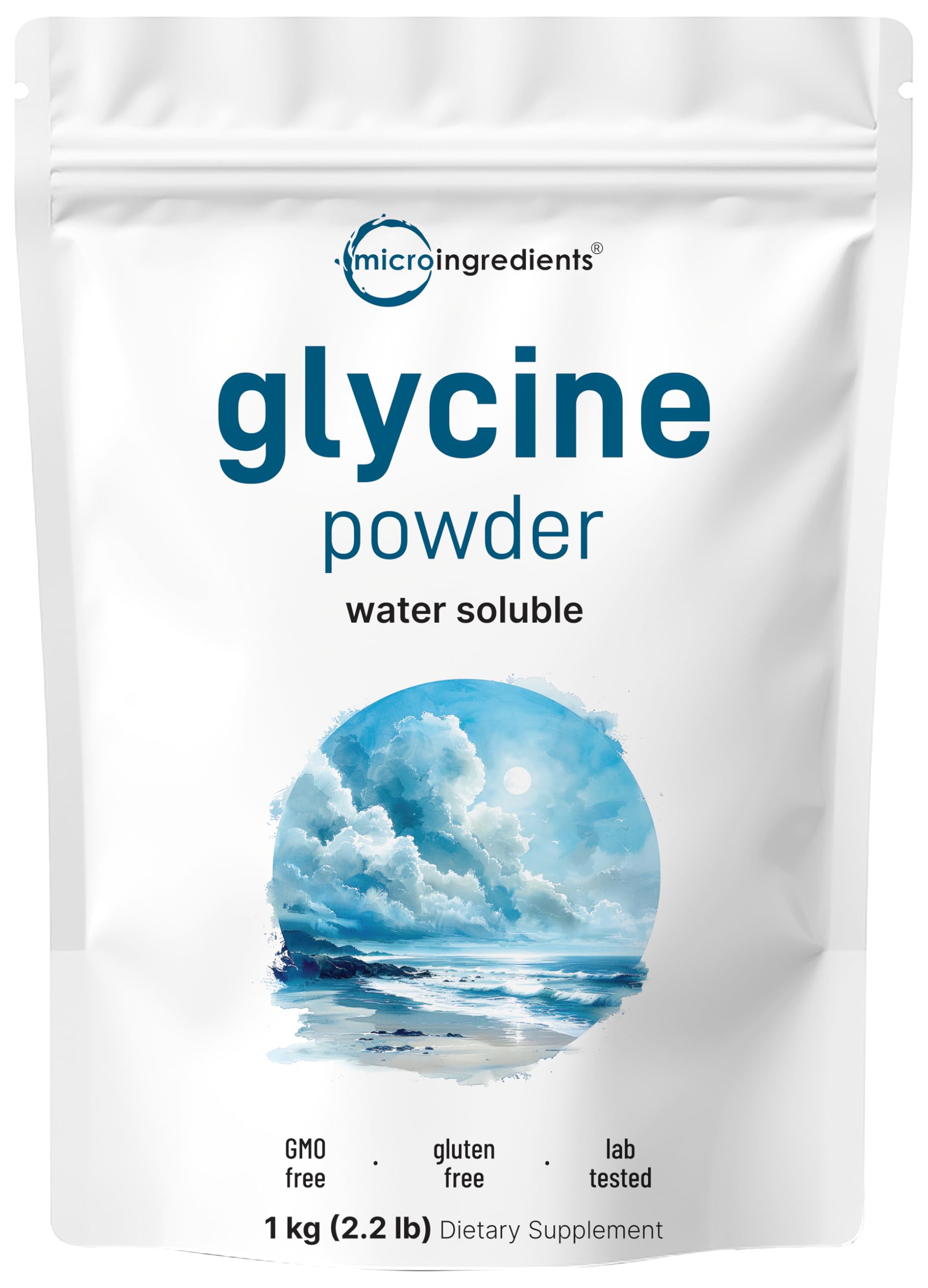 Glycine Micro Ingredients en poudre, paquet 1 kg, dosage facile et pratique.