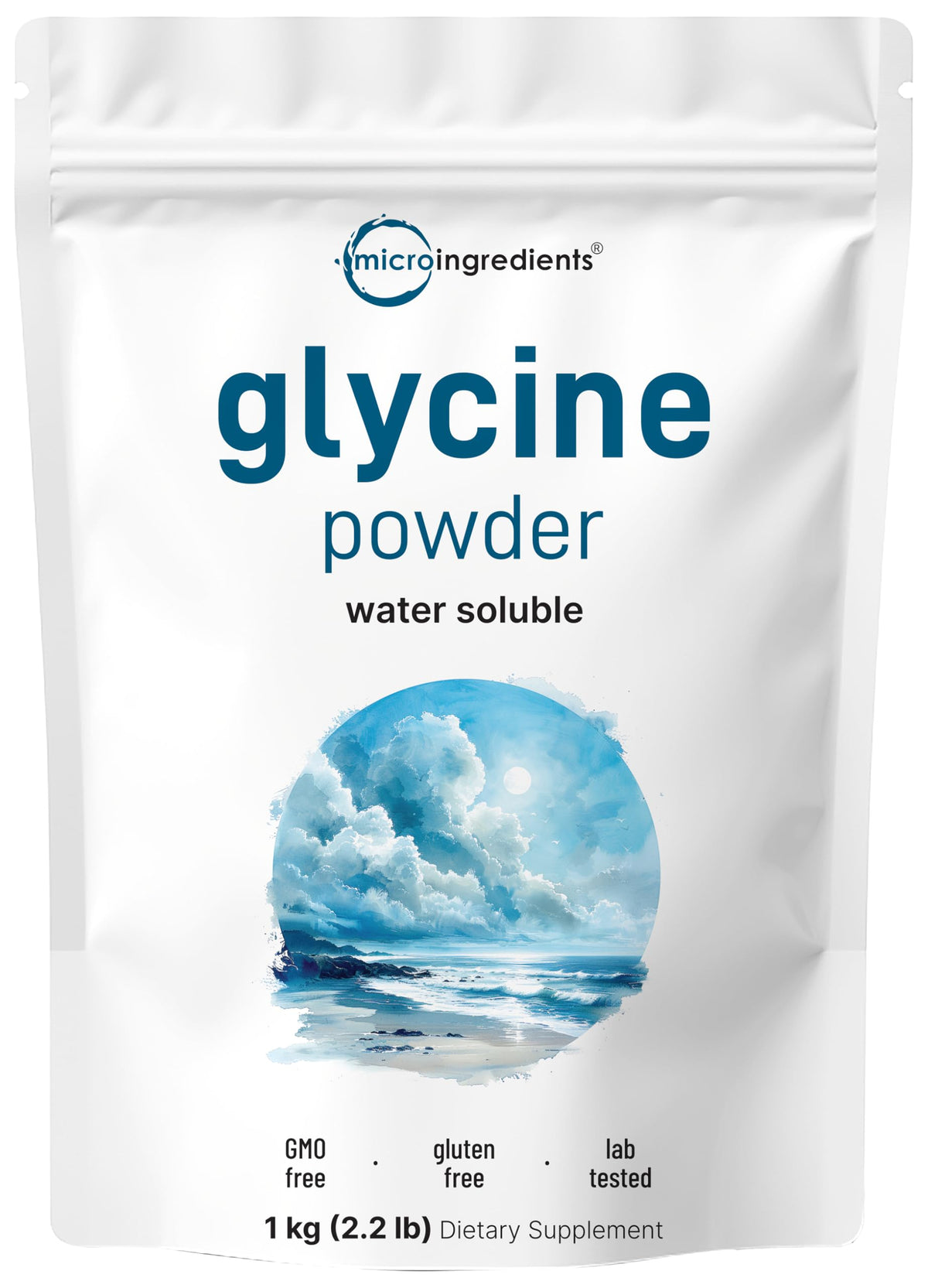 Glycine Micro Ingredients en poudre, paquet 1 kg, dosage facile et pratique.