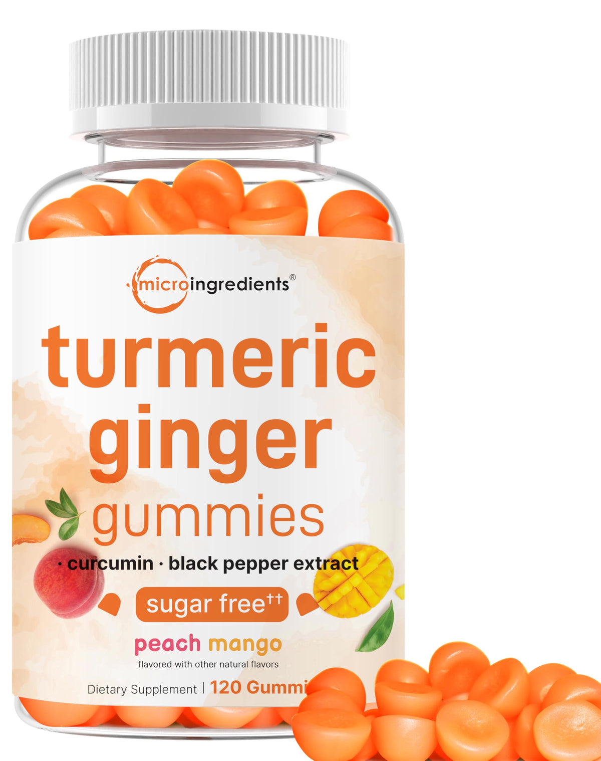Gommes Micro Ingredients au curcuma et gingembre en bouteille, pratique à emporter.
