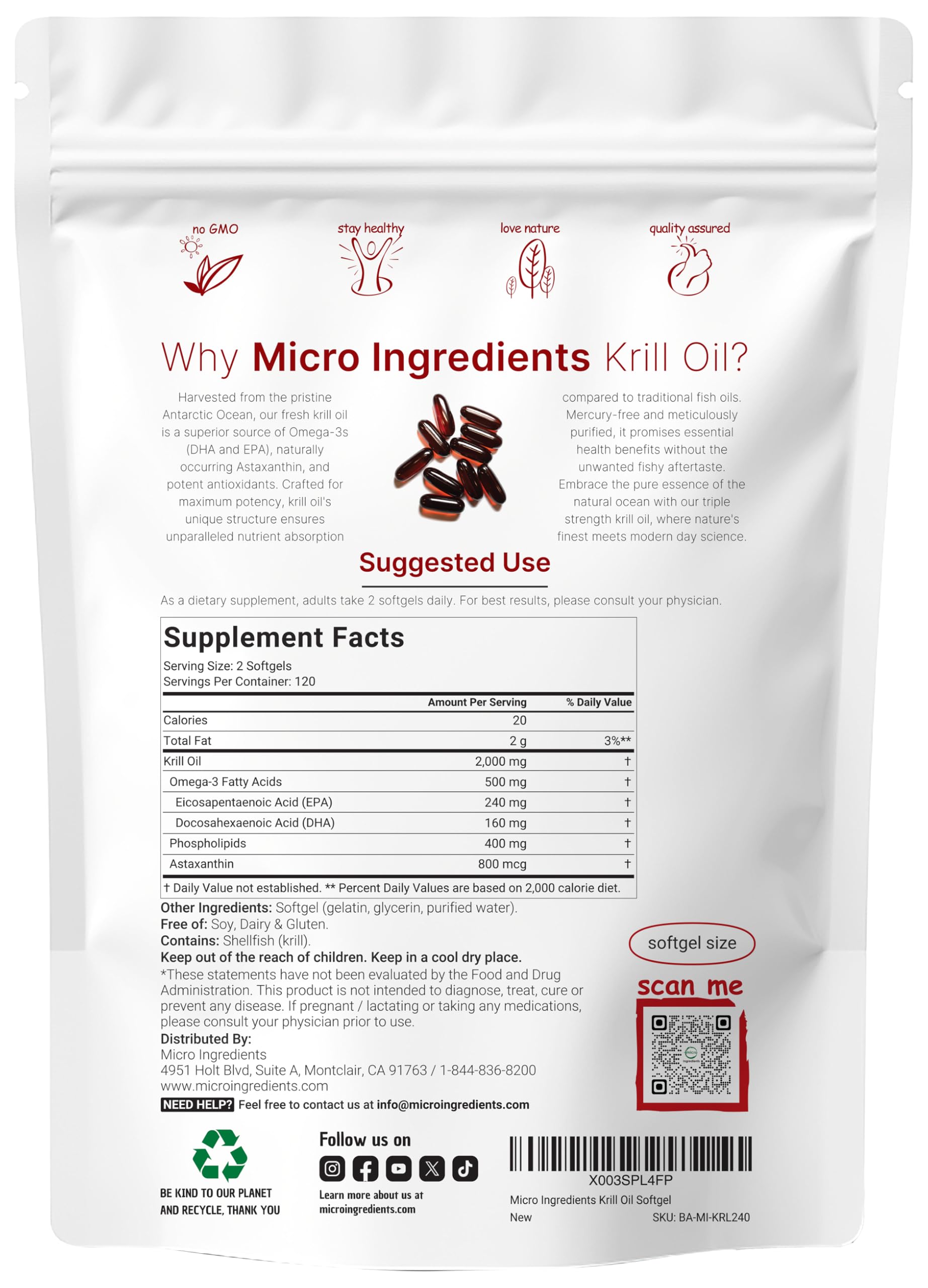 Micro Ingredients dosage 2000 mg par portion, simplicité quotidienne.