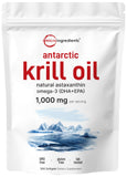 Micro Ingredients huile krill antarctique 1000mg, bouteille prête à l’emploi, dosage pratique.