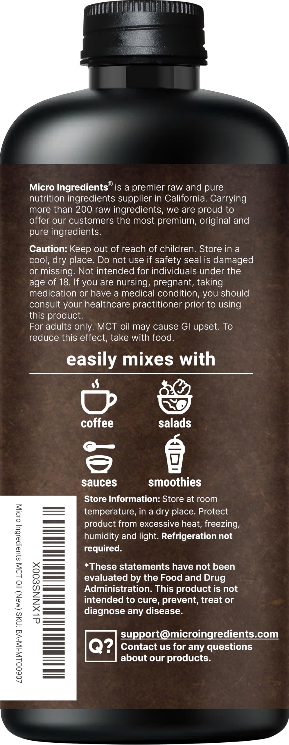 Bouteille généreuse Micro Ingredients, adaptée à un usage quotidien.