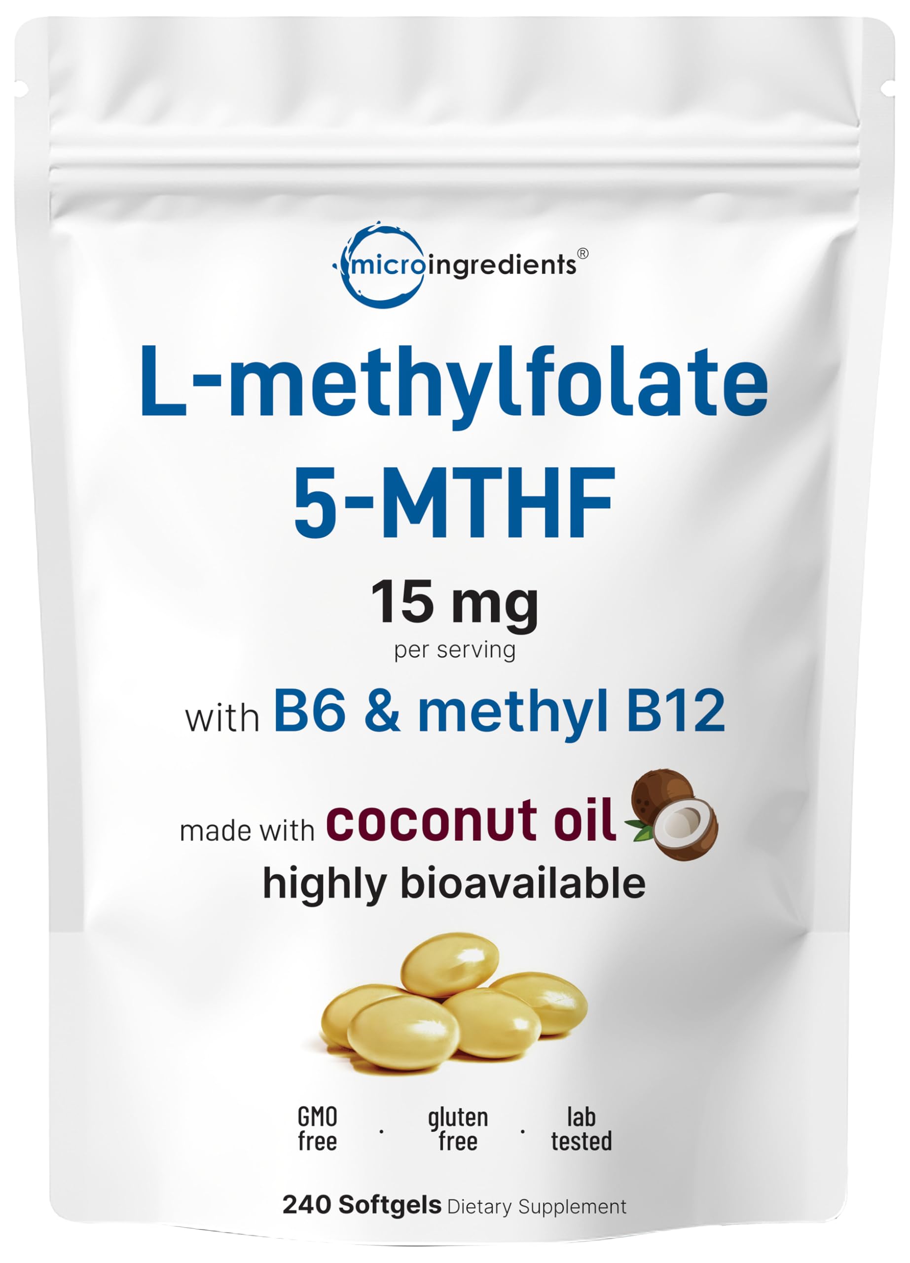 Micro Ingredients L-Methylfolate: capsules molles avec huile de coco pour absorption améliorée
