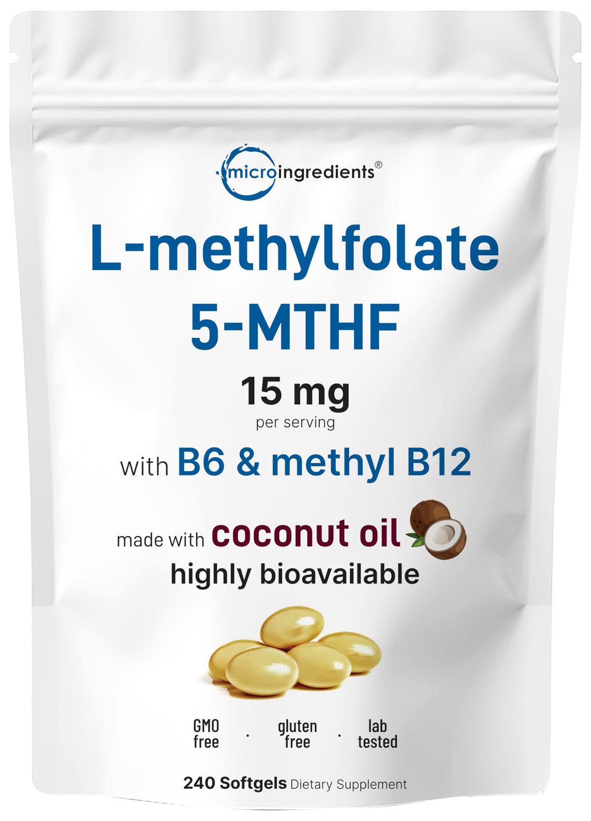Micro Ingredients L-Methylfolate: capsules molles avec huile de coco pour absorption améliorée