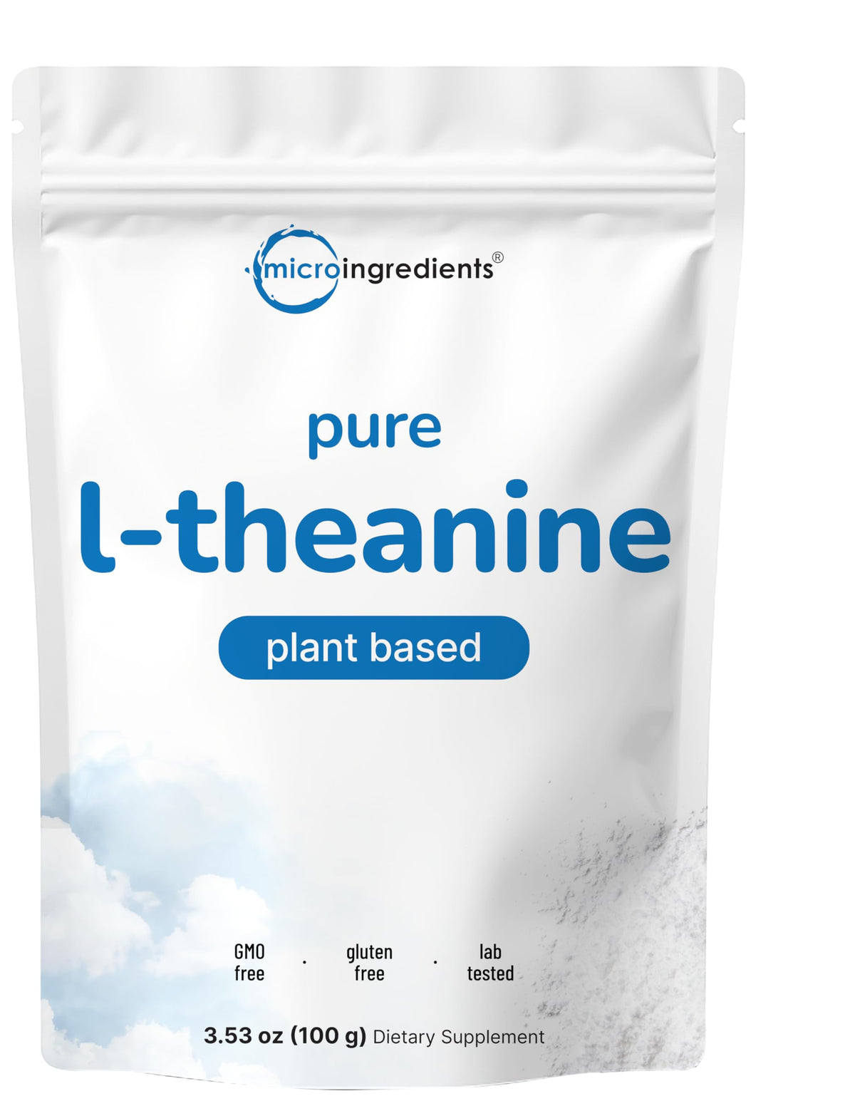 Micro Ingredients L-Theanine poudre dans sa bouteille 100 g, pratique au quotidien.