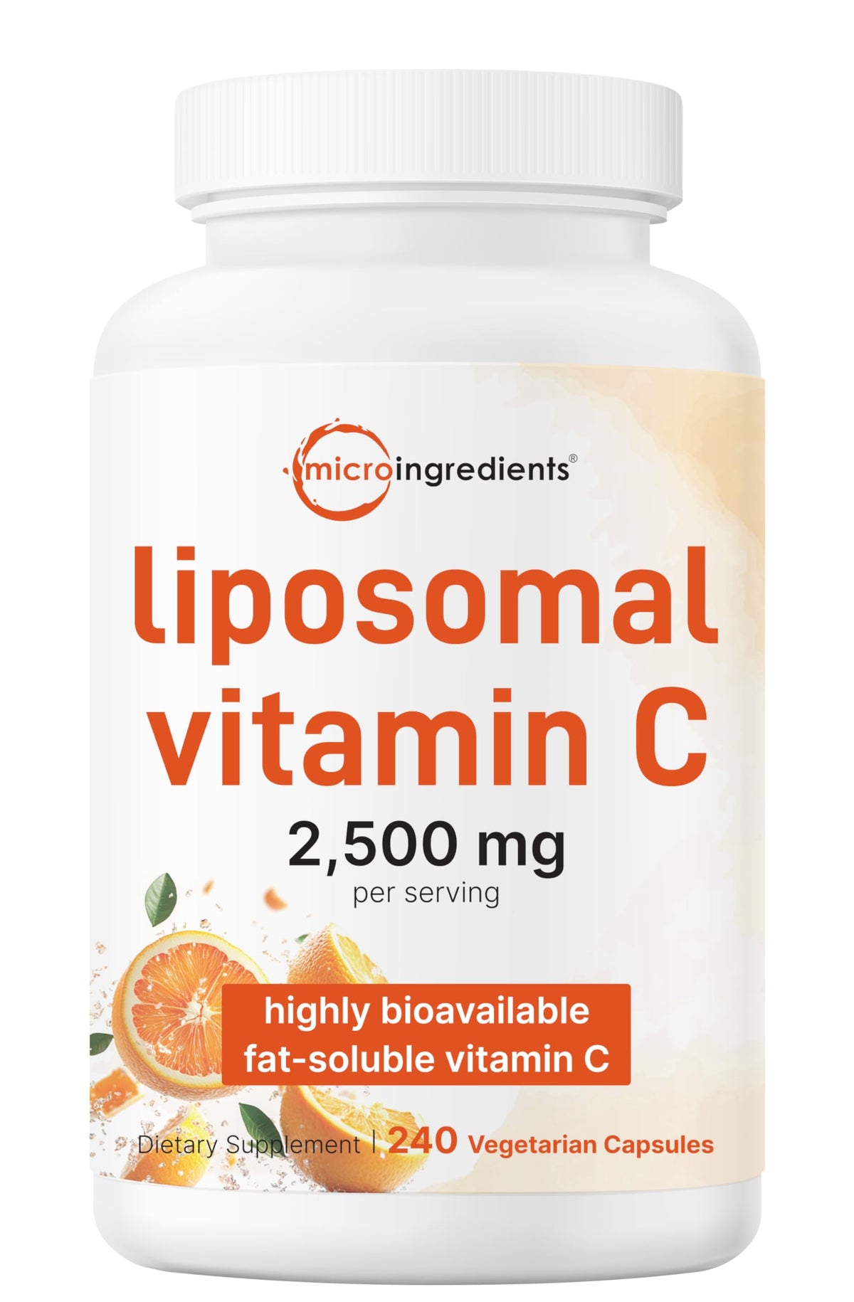 Micro Ingredients Liposomal Vitamine C: bouteille montrant la formule liposomale et absorption.